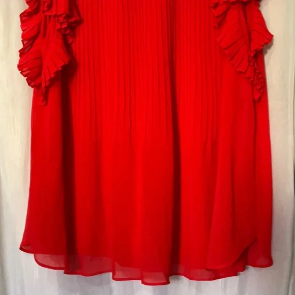 Ann Taylor Red Short Sleeve Pleaded Blouse - Picture 4 of 13